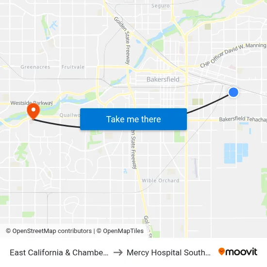 East California & Chamberlain to Mercy Hospital Southwest map