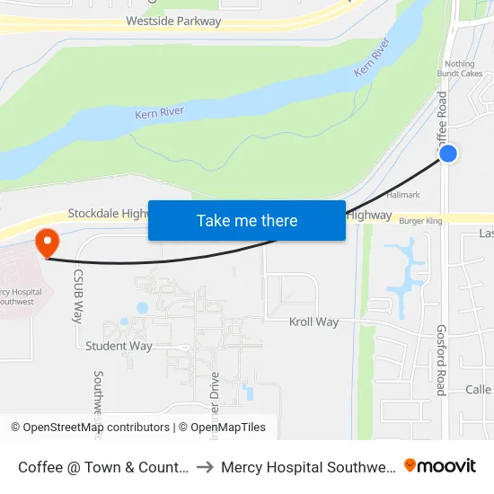 Coffee @ Town & Country to Mercy Hospital Southwest map