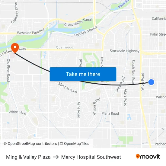 Ming & Valley Plaza to Mercy Hospital Southwest map