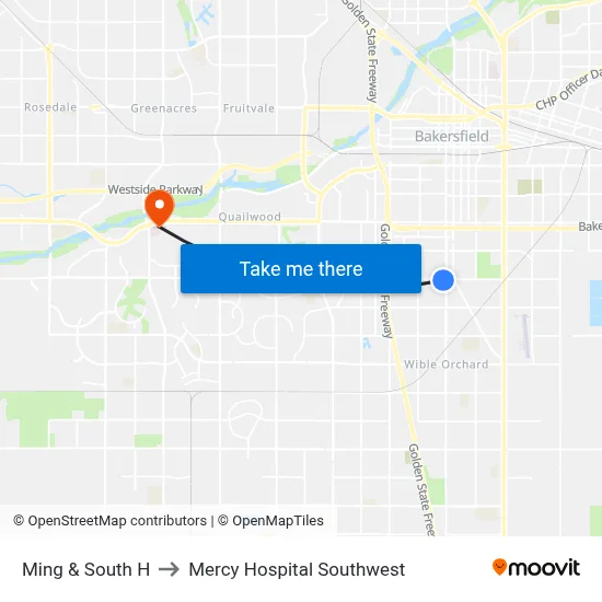 Ming & South H to Mercy Hospital Southwest map