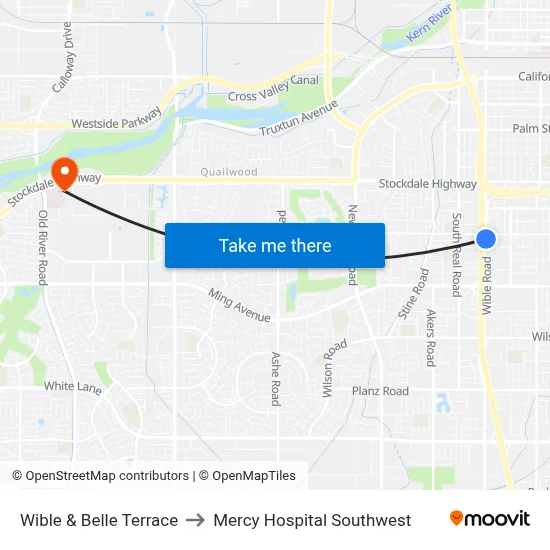 Wible & Belle Terrace to Mercy Hospital Southwest map
