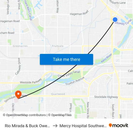 Rio Mirada & Buck Owens to Mercy Hospital Southwest map