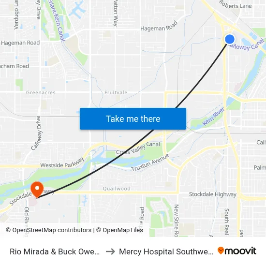 Rio Mirada & Buck Owens to Mercy Hospital Southwest map