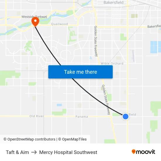 Taft & Aim to Mercy Hospital Southwest map