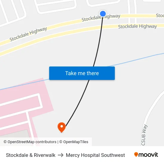 Stockdale & Riverwalk to Mercy Hospital Southwest map