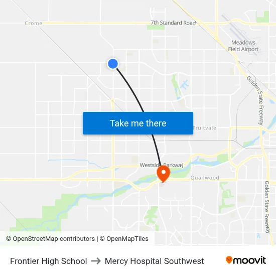 Frontier High School to Mercy Hospital Southwest map