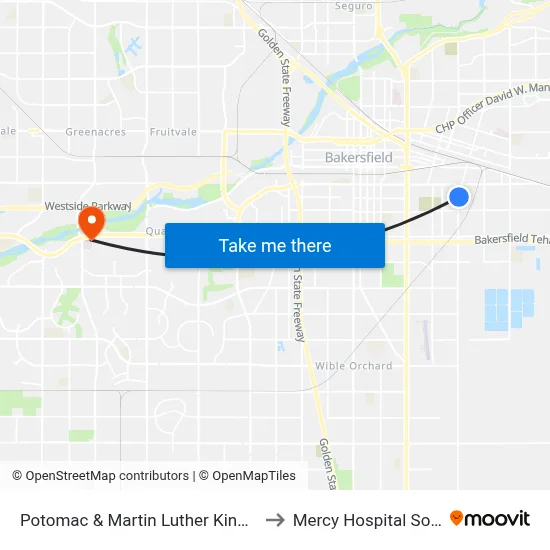 Potomac & Martin Luther King Junior Blvd to Mercy Hospital Southwest map