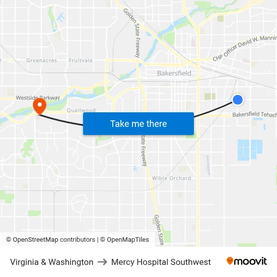 Virginia & Washington to Mercy Hospital Southwest map