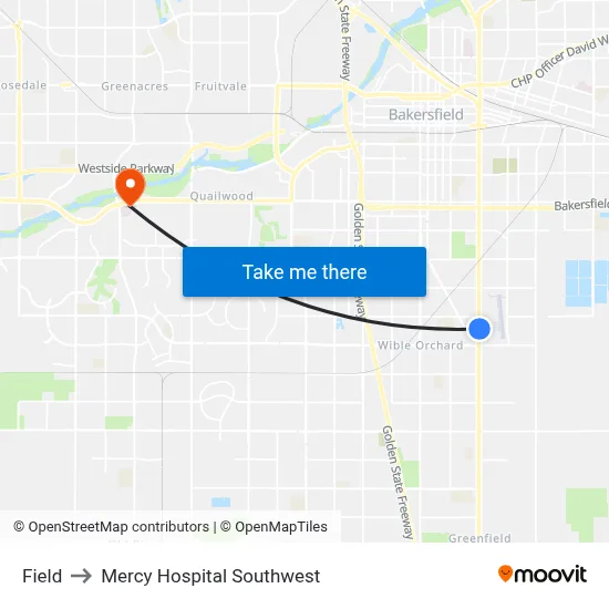 Field to Mercy Hospital Southwest map
