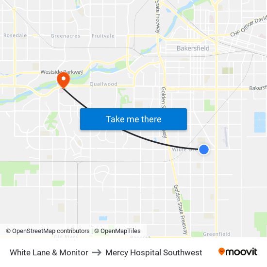 White Lane & Monitor to Mercy Hospital Southwest map