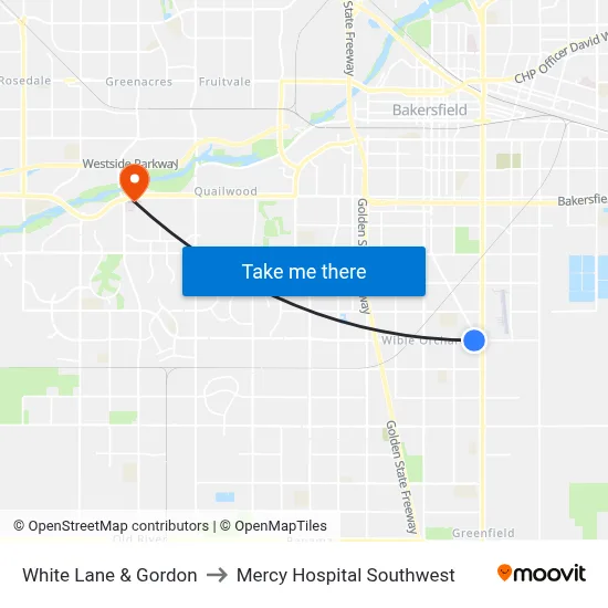 White Lane & Gordon to Mercy Hospital Southwest map
