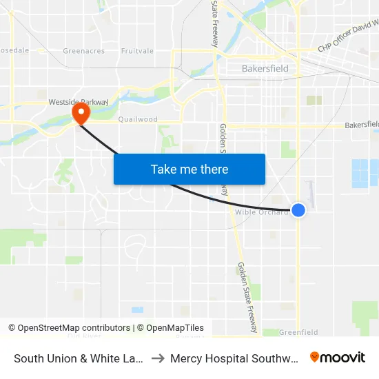 South Union & White Lane to Mercy Hospital Southwest map