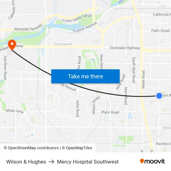 Wilson & Hughes to Mercy Hospital Southwest map