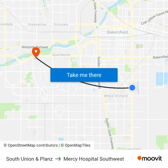 South Union & Planz to Mercy Hospital Southwest map
