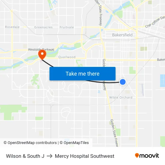 Wilson & South J to Mercy Hospital Southwest map