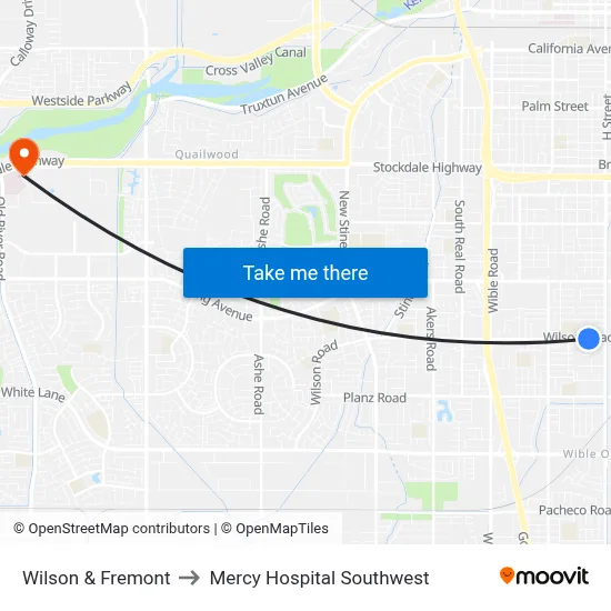 Wilson & Fremont to Mercy Hospital Southwest map