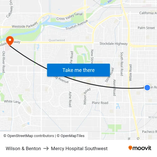 Wilson & Benton to Mercy Hospital Southwest map