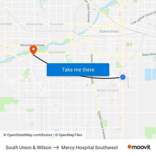 South Union & Wilson to Mercy Hospital Southwest map