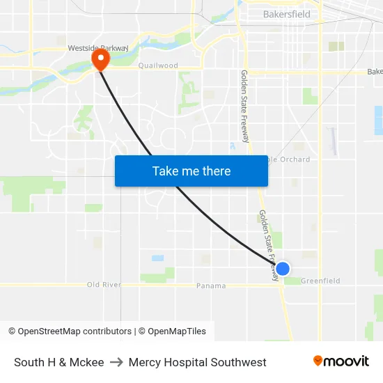 South H & Mckee to Mercy Hospital Southwest map