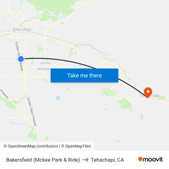 Bakersfield (Mckee Park & Ride) to Tehachapi, CA map