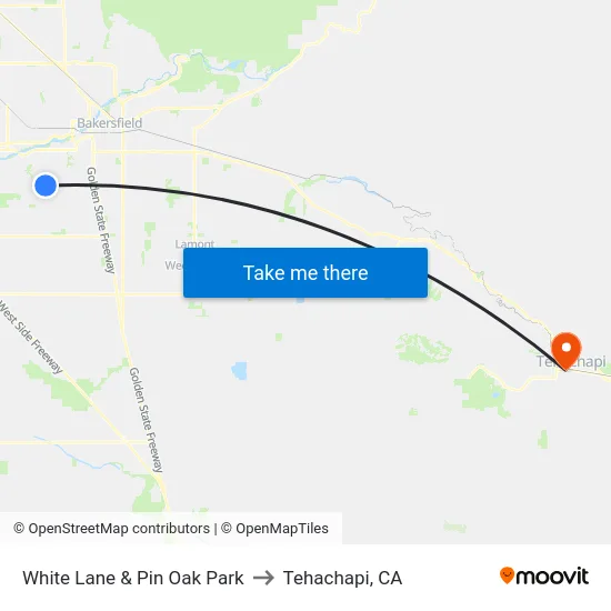 White Lane & Pin Oak Park to Tehachapi, CA map