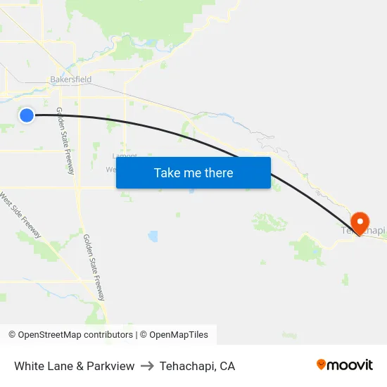 White Lane & Parkview to Tehachapi, CA map