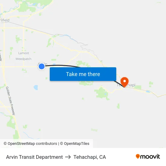 Arvin Transit Department to Tehachapi, CA map