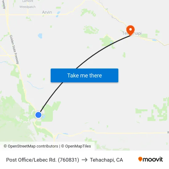 Post Office/Lebec Rd. (760831) to Tehachapi, CA map