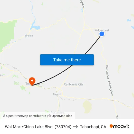 Wal-Mart/China Lake Blvd. (780704) to Tehachapi, CA map