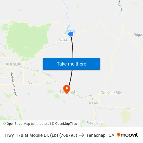 Hwy. 178 at Mobile Dr. (Eb) (768793) to Tehachapi, CA map