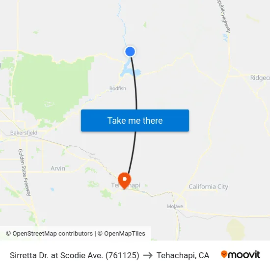 Sirretta Dr. at Scodie Ave. (761125) to Tehachapi, CA map