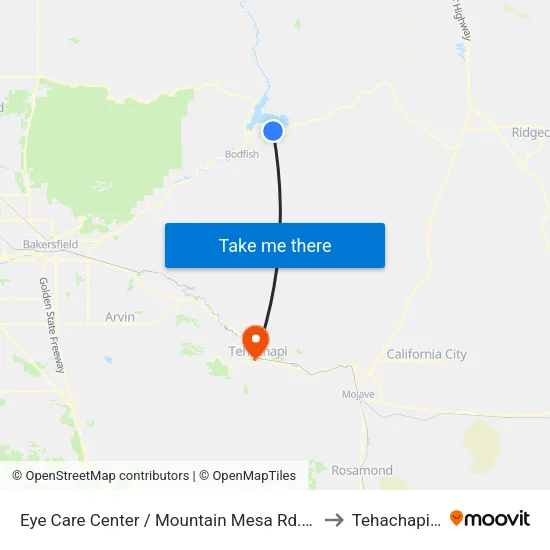 Eye Care Center / Mountain Mesa Rd. (768794) to Tehachapi, CA map