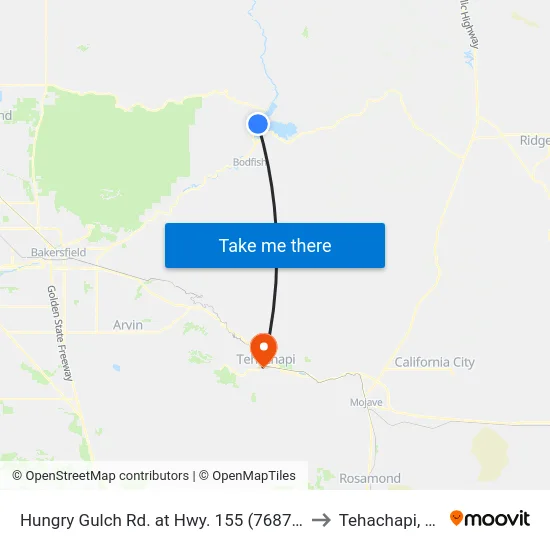 Hungry Gulch Rd. at Hwy. 155 (768767) to Tehachapi, CA map