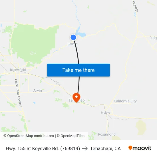 Hwy. 155 at Keysville Rd. (769819) to Tehachapi, CA map