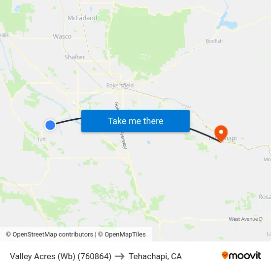 Valley Acres Wb (760864) to Tehachapi, CA map