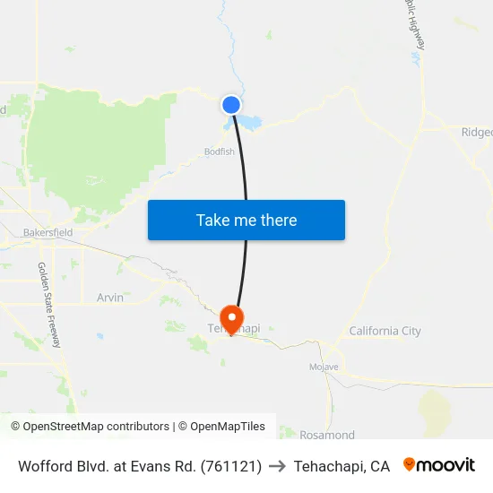 Wofford Blvd. at Evans Rd. (761121) to Tehachapi, CA map