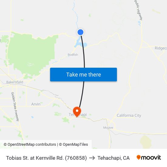 Tobias St. at Kernville Rd. (760858) to Tehachapi, CA map