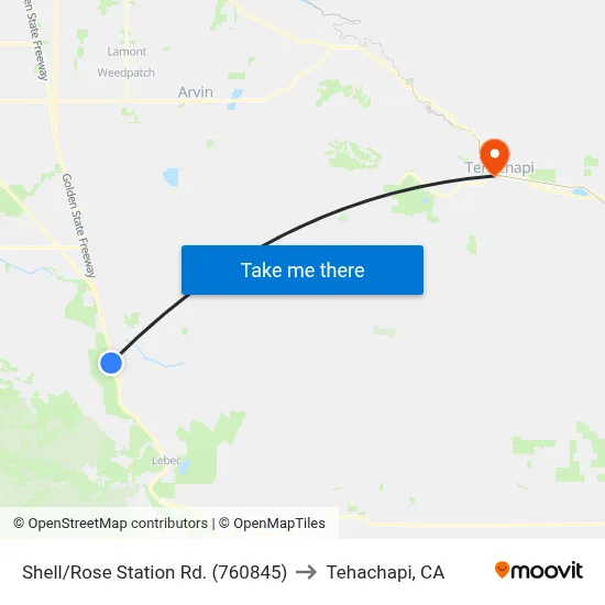 Shell/Rose Station Rd. (760845) to Tehachapi, CA map