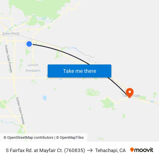 S Fairfax Rd. at Mayfair Ct. (760835) to Tehachapi, CA map