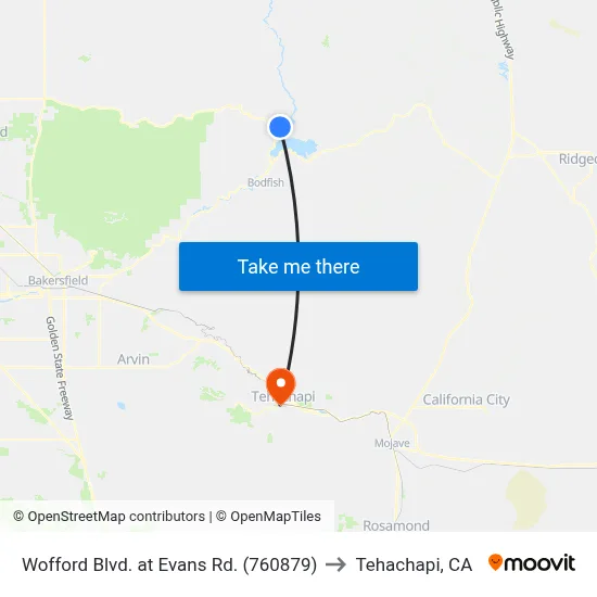 Wofford Blvd. at Evans Rd. (760879) to Tehachapi, CA map