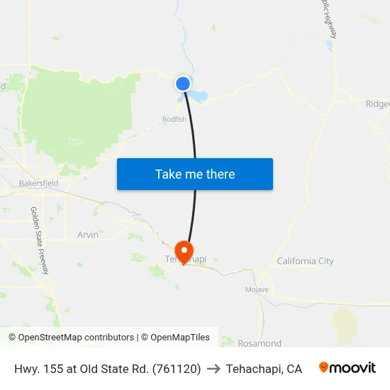 Hwy. 155 at Old State Rd. (761120) to Tehachapi, CA map