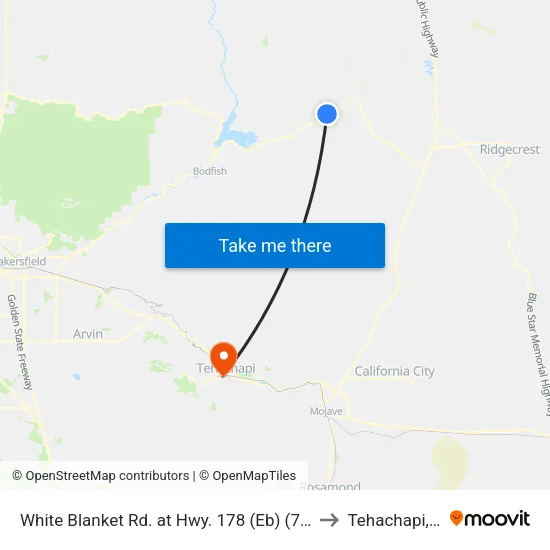 White Blanket Rd. at Hwy. 178 (Eb) (781464) to Tehachapi, CA map