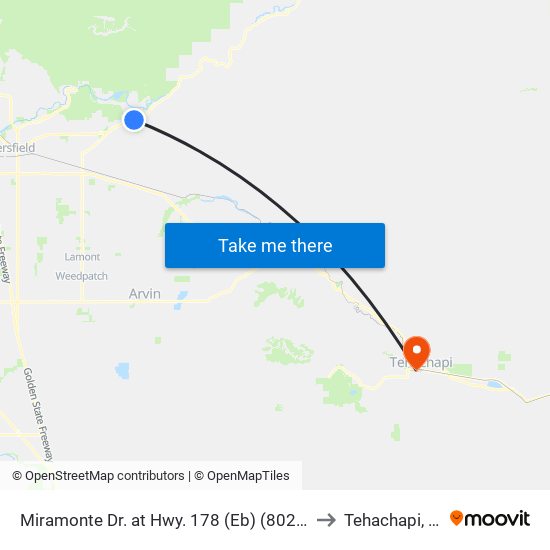 Miramonte Dr. at Hwy. 178 (Eb) (802603) to Tehachapi, CA map