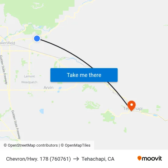 Chevron/Hwy. 178 (760761) to Tehachapi, CA map
