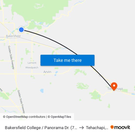 Bakersfield College / Panorama Dr. (760744) to Tehachapi, CA map