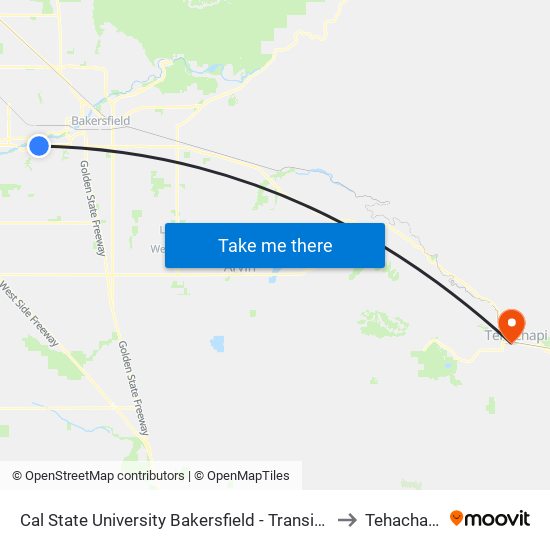 Cal State University Bakersfield - Transit Center (760751) to Tehachapi, CA map