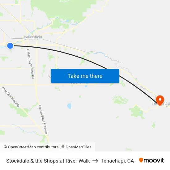 Stockdale & the Shops at River Walk to Tehachapi, CA map