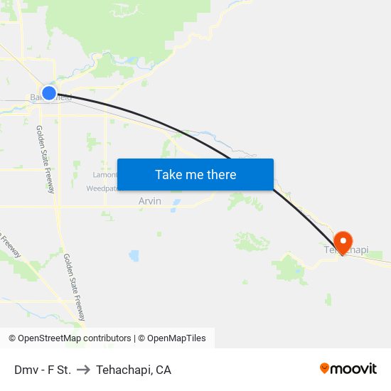 Dmv - F St. to Tehachapi, CA map