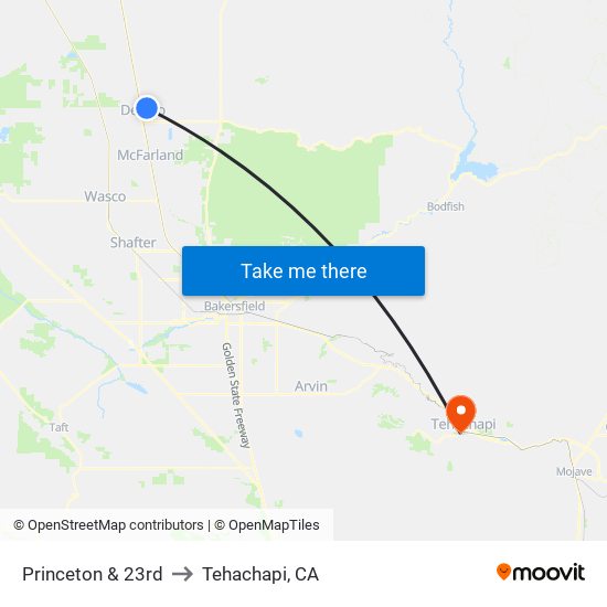 Princeton & 23rd to Tehachapi, CA map