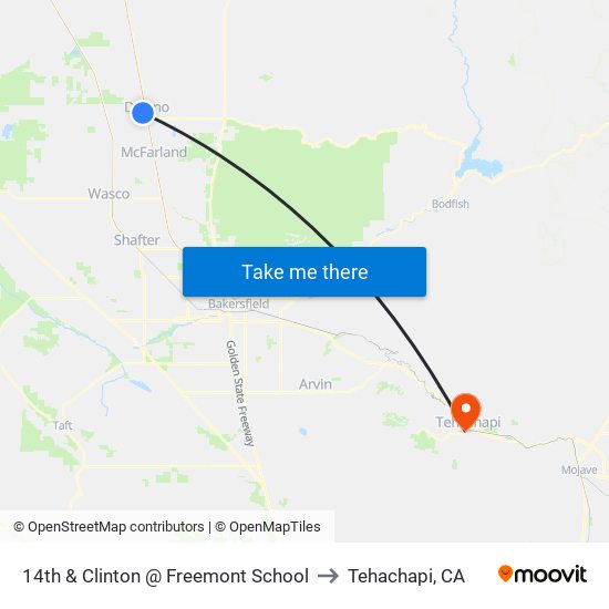 14th & Clinton @ Freemont School to Tehachapi, CA map